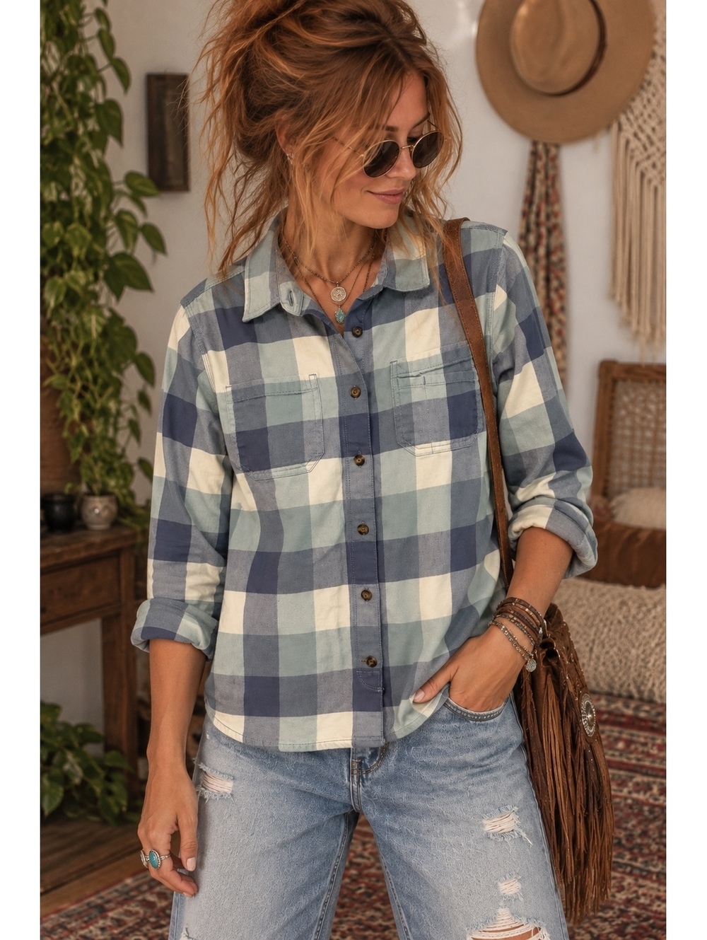 Carhartt Women’s Blue Plaid Flannel Button Down Shirt S 4/6